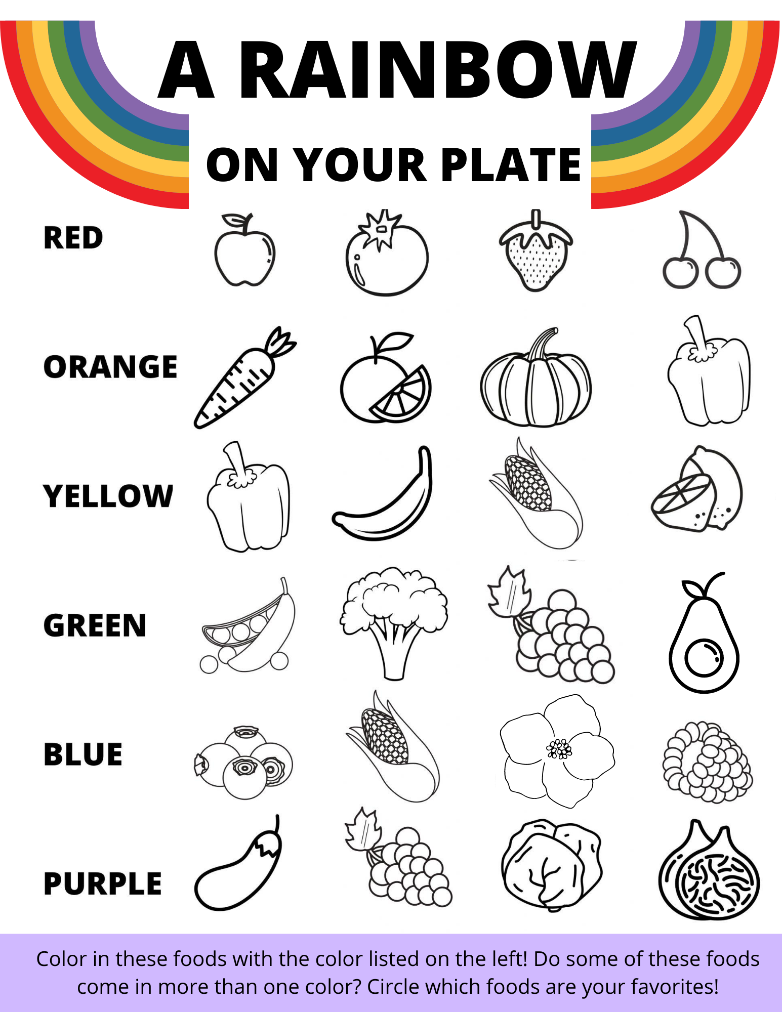 80 Printable Eat The Rainbow Coloring Pages 17